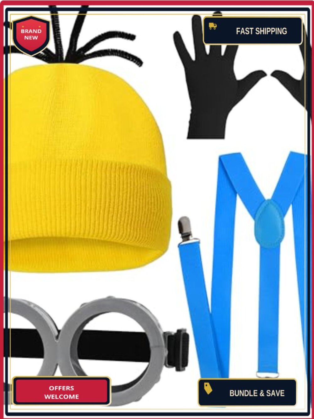Adult Halloween Cosplay Costume Accessory Set Hat Gloves Suspenders